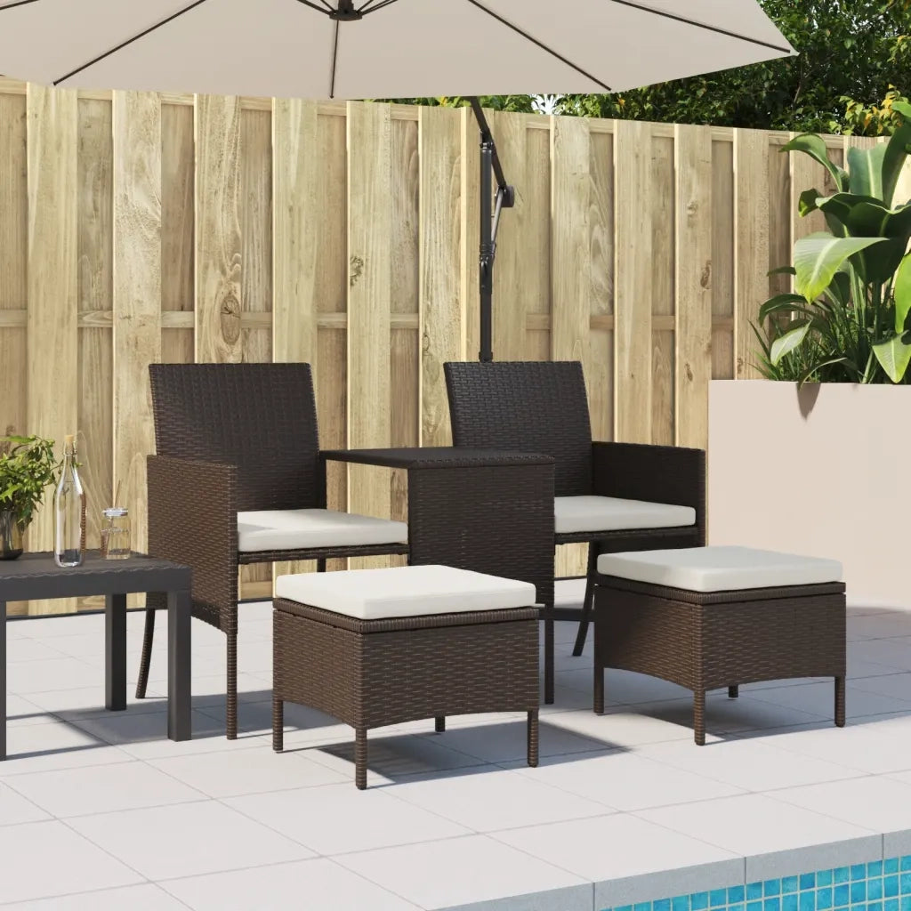 Divano da Giardino a 2 Posti Tavolino e Pouf Polyrattan-Sofa da Giardino Marrone