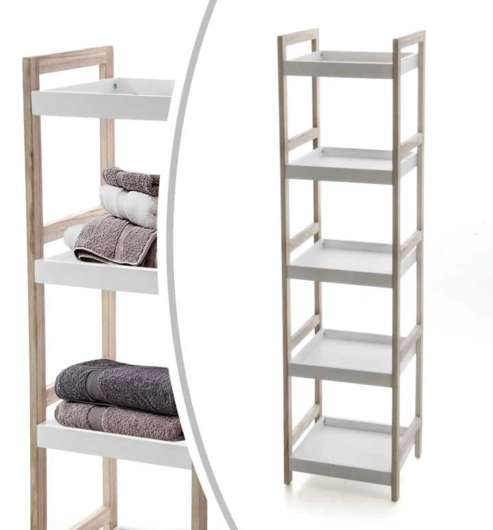 MAURY'S SCAFFALE IN LEGNO BIANCO DA BAGNO CON 5 RIPIANI 33X30X130 CM