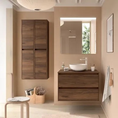 Colonna bagno sospesa 140 cm noce maya ripiani regolabili Gaya