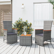 Set Mobili Giardino 3pz Grigio Polyrattan Legno Massello Acaciacod mxl 100403