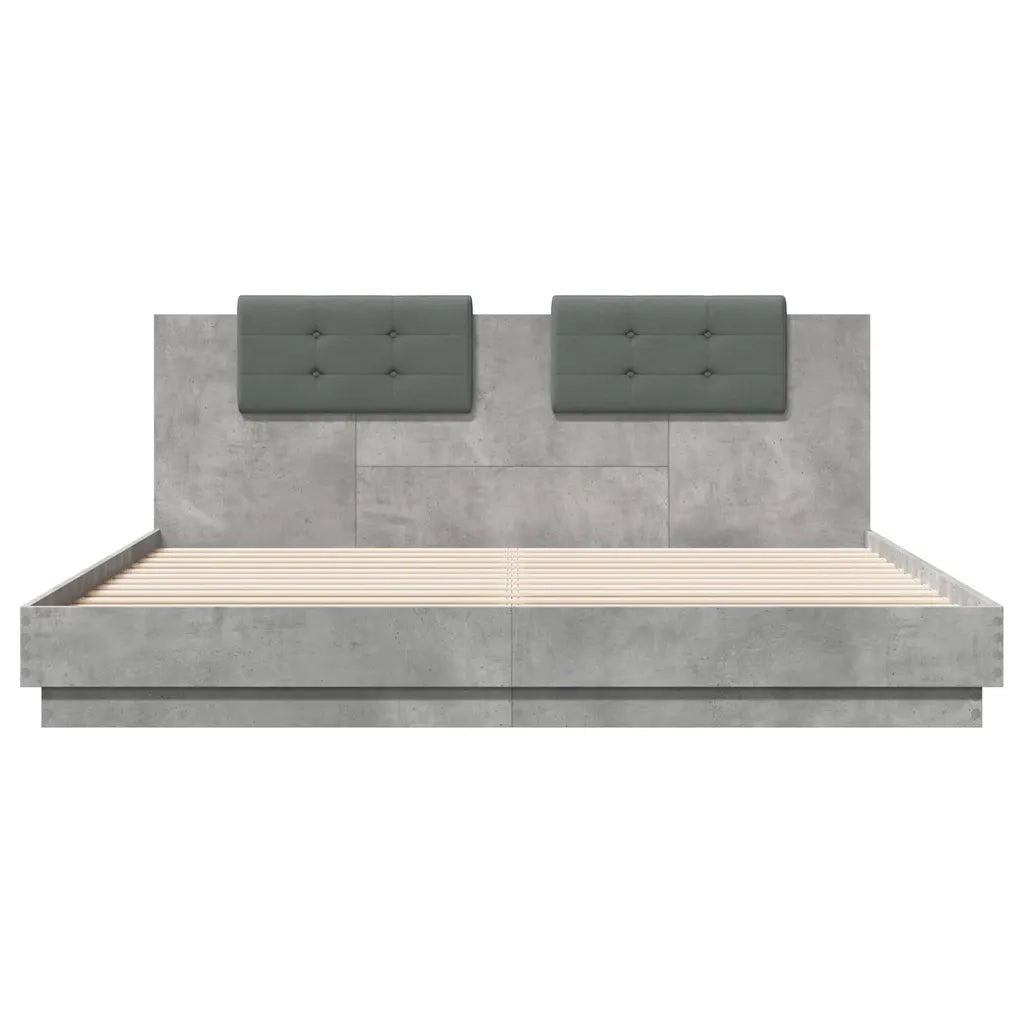 Giroletto con Testiera e LED-Struttura Letto con testiera Grigio Cemento 200x200 cm 336887