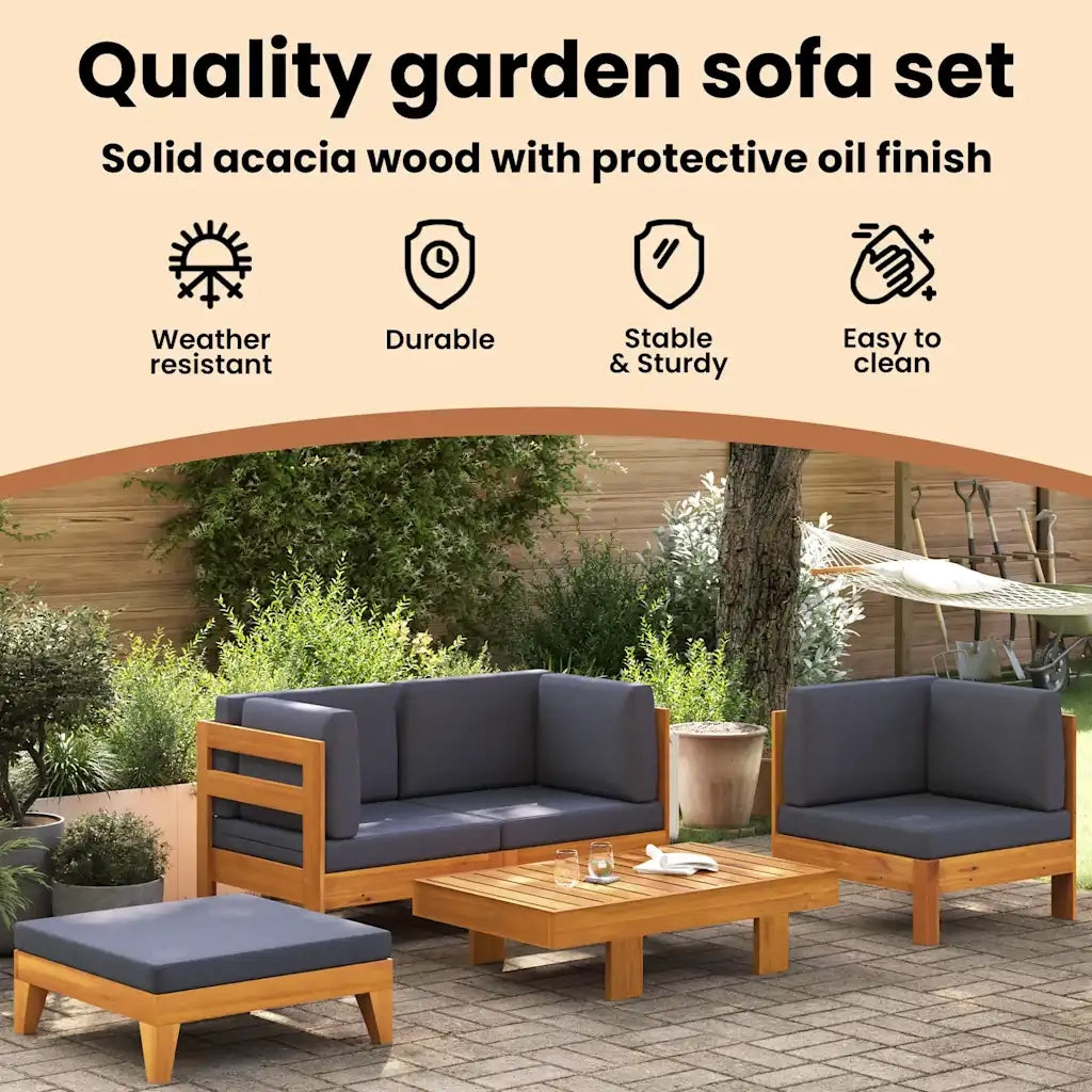 Set Divani Giardino 2 pz con Cuscini Grigio Scuro Legno Acacia cod mxl 77783