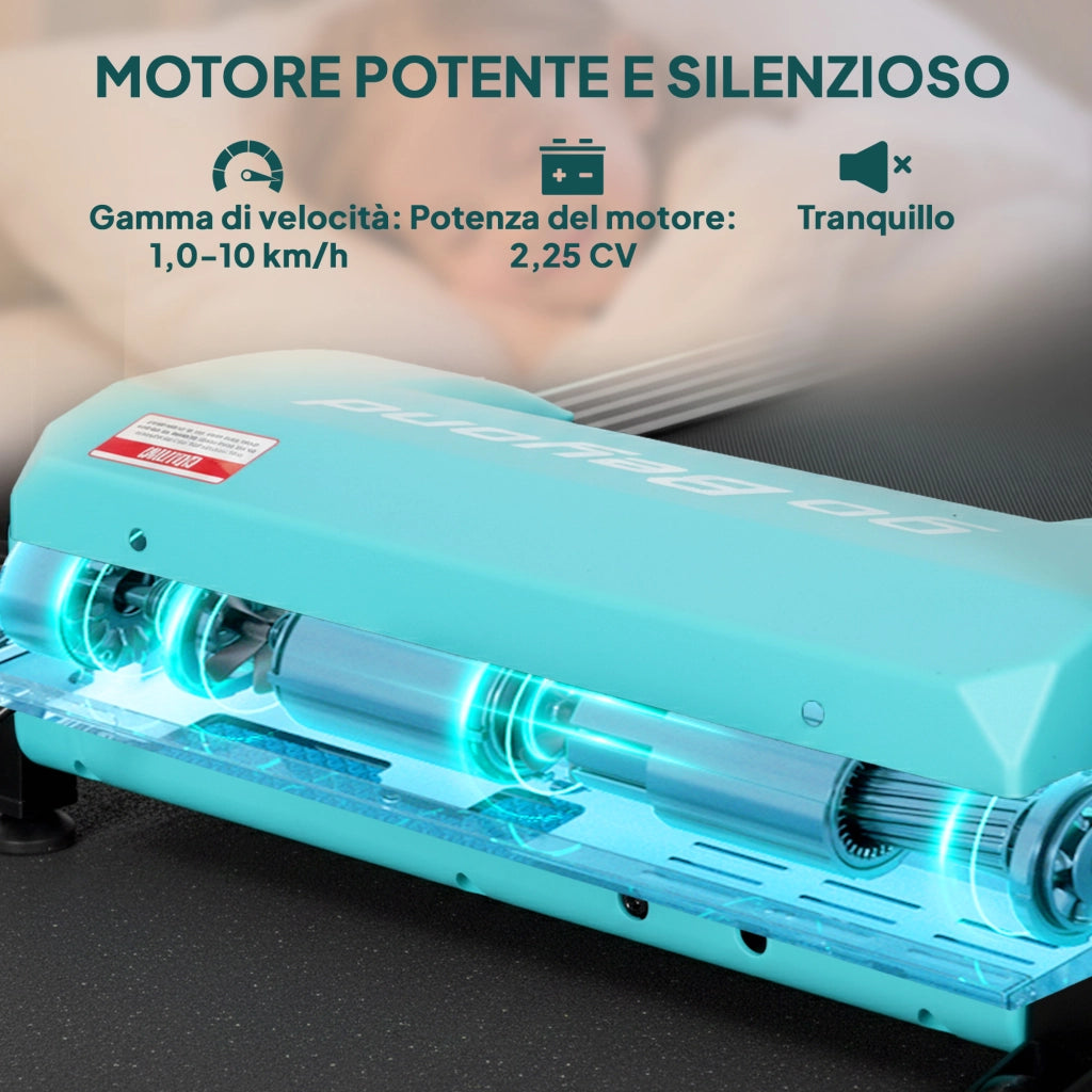 Tapis Roulant Pieghevole 1-10 km/h con Controllo Gestuale e Inclinazione. Azzurro