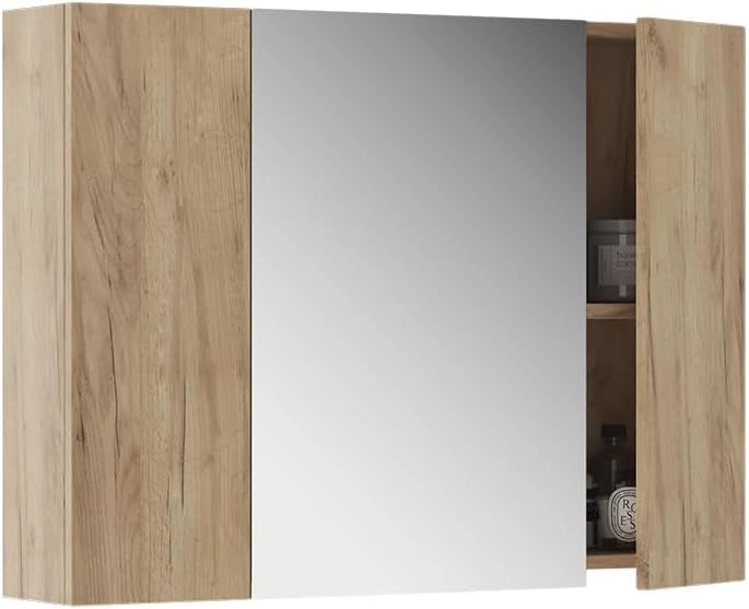 Specchio contenitore bagno Leopold, Quercia dorata, 80 x 59.2 cm con ripiani, che trova posto in ogni bagno