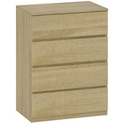 Cassettiera 4 Cassetti 60x40x80 cm con Guide in Metallo e Maniglie Scanalate in Legno color Faggio