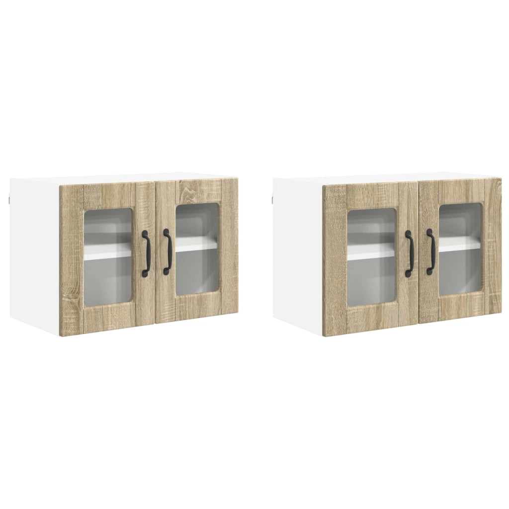 Set di 2 pensili da cucina moderni con 4 ripiani 60 x 31 x 40 cm realizzati in legno composito di rovere Sonoma 02_0054314