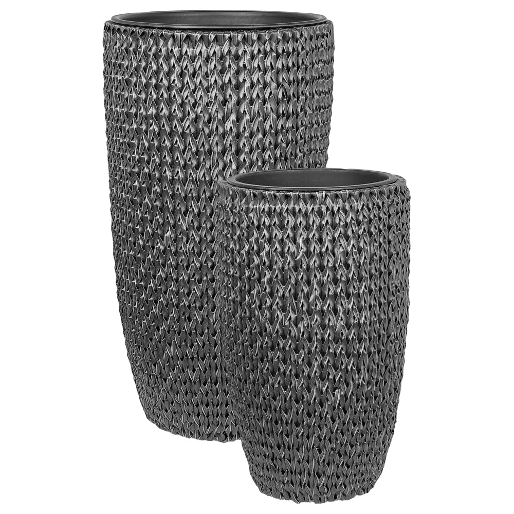 Set di 2 vasi in finto rattan nero per piante con inserto per interni ed esterni
