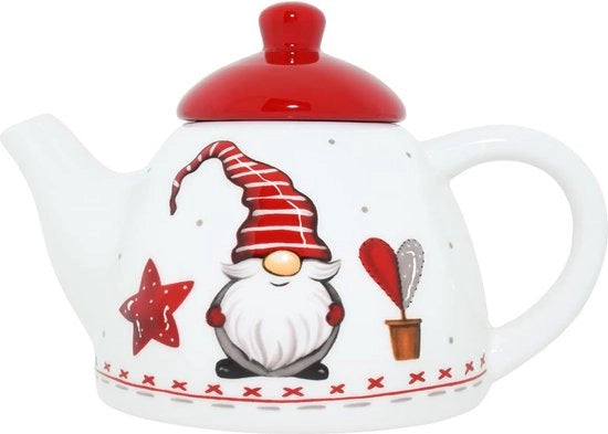 Theepot a forma di gnomone in rilievo 3D, ceramica, bianco per Natale, tavola da festa, servizio da Natale, theiera 450ml, gnomone, servizio da tè, servizio da gnomone