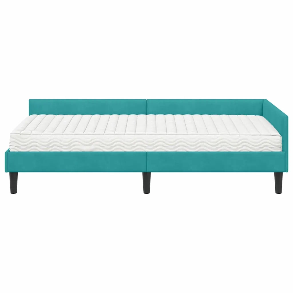 Struttura Letto Angolare con Materasso 2 pz-Giroletto con materasso Turchese Velluto 797860