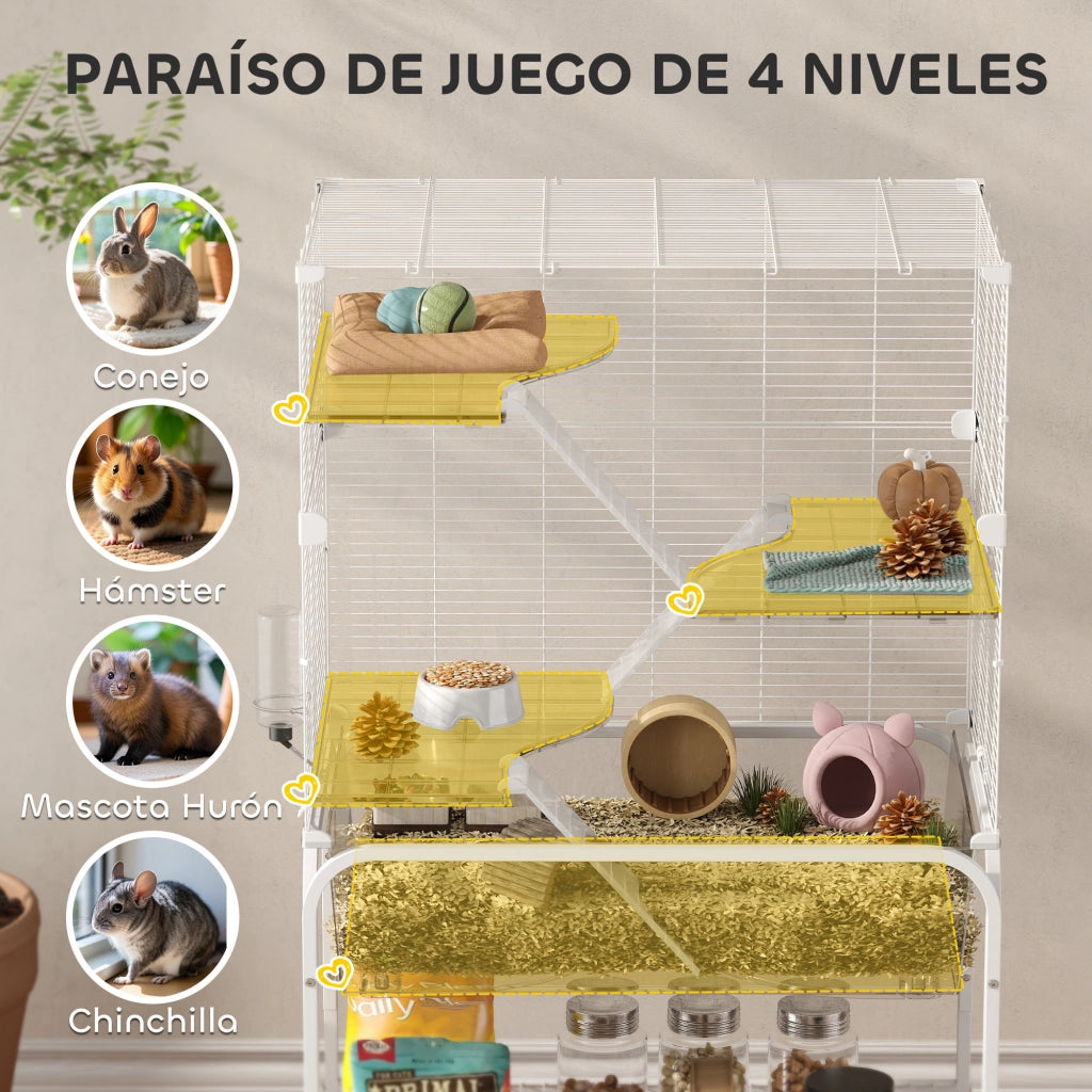 Gabbia per Animali Piccoli 4 Livelli con Ruote ¨C zephmum ¨C 73x47x123 cm Bianco