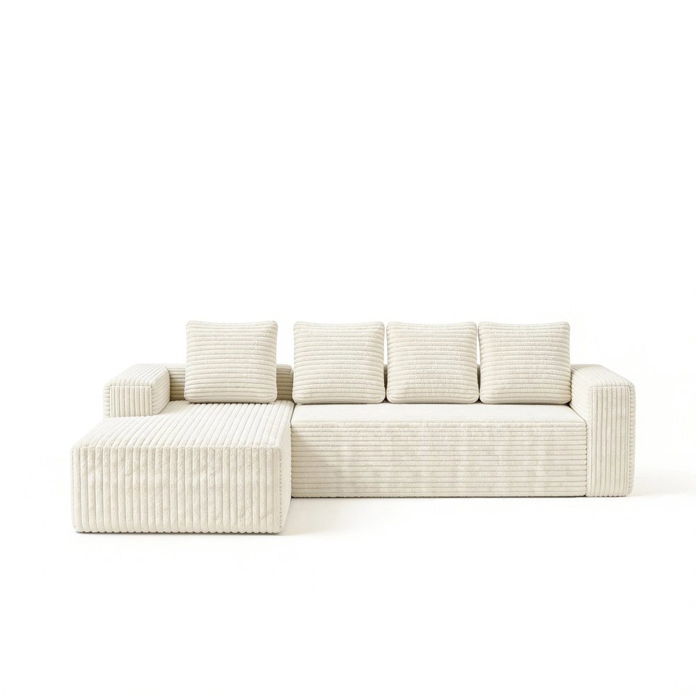 Divano angolare con chaise longue ¨C Minimal ¨C beige velluto corduroy imbottito