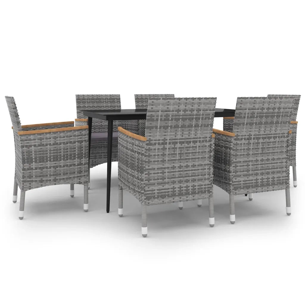 Set da Pranzo per Giardino 7 pz con Cuscini Polyrattan e Vetro 3099790