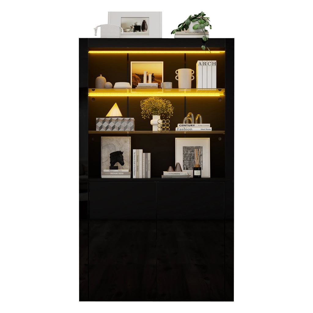 Mobile Alto con Vetro e LED ¨C MINIMAL ¨C Nero, 100x35x170 cm