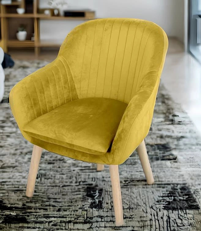 POLTRONA CON SEDUTA IN VELLUTO E GAMBE IN LEGNO 67X73XH81 CM COLORE GIALLO