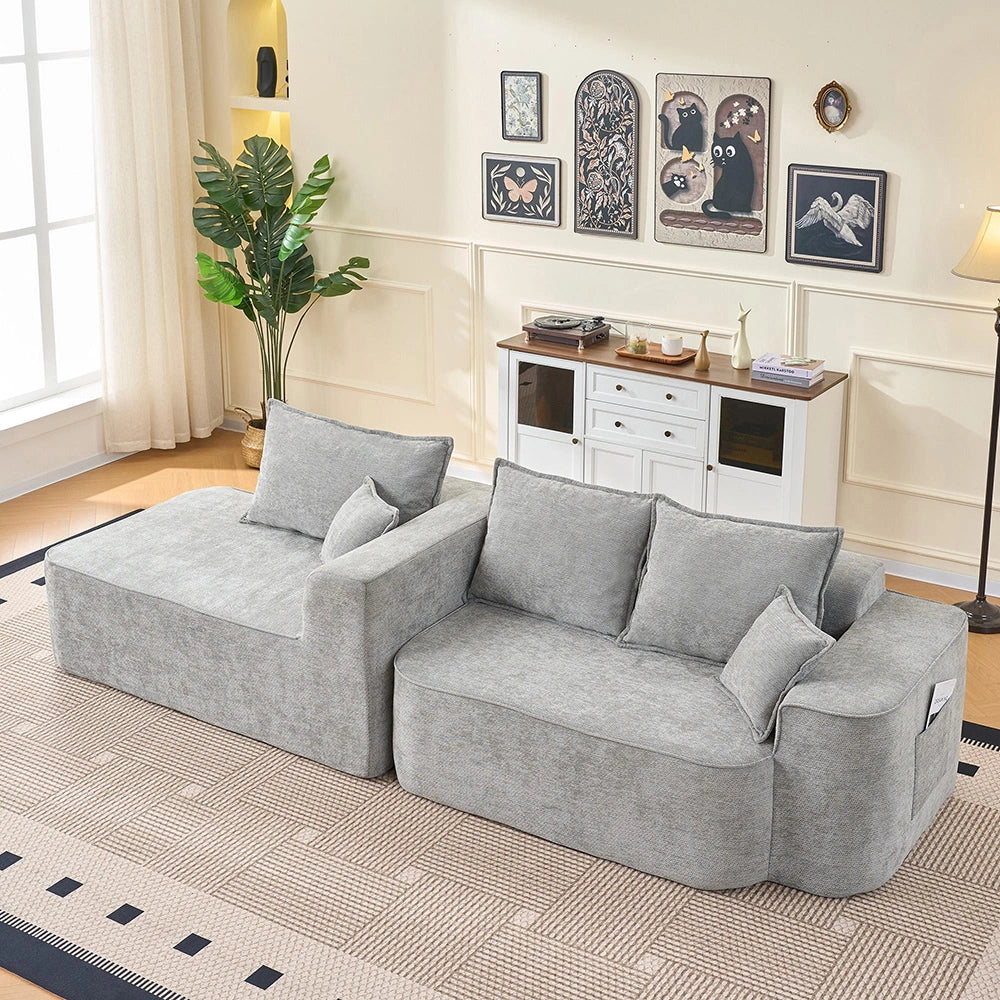 Divano angolare modulare "Cloud Couch" - Xylo - 262 cm con chaise longue, seduta profonda XXL, tessuto chenille grigio
