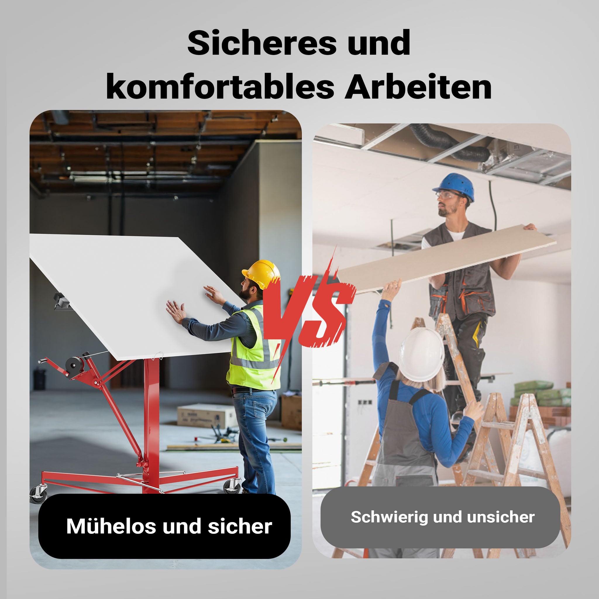 Sollevatore pannelli cartongesso con prolunga, max 68kg, Carrello Alzapannelli Alzalastre