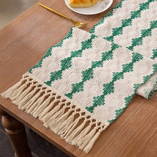 Tavolo da pranzo con pennelli in stile boemo - 35x120cm con tavolo da pranzo con pennelli con corda - stile rustico di fattoria - adatto per la tavola da pranzo, tavolo da notte, tenda da tavolo da pranzo