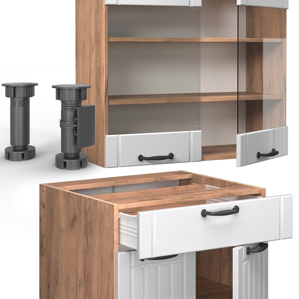 Cucina monoblocco Fame-Line Bianco rustico/Rovere dorato 140 cm, PL Marmo Vicco