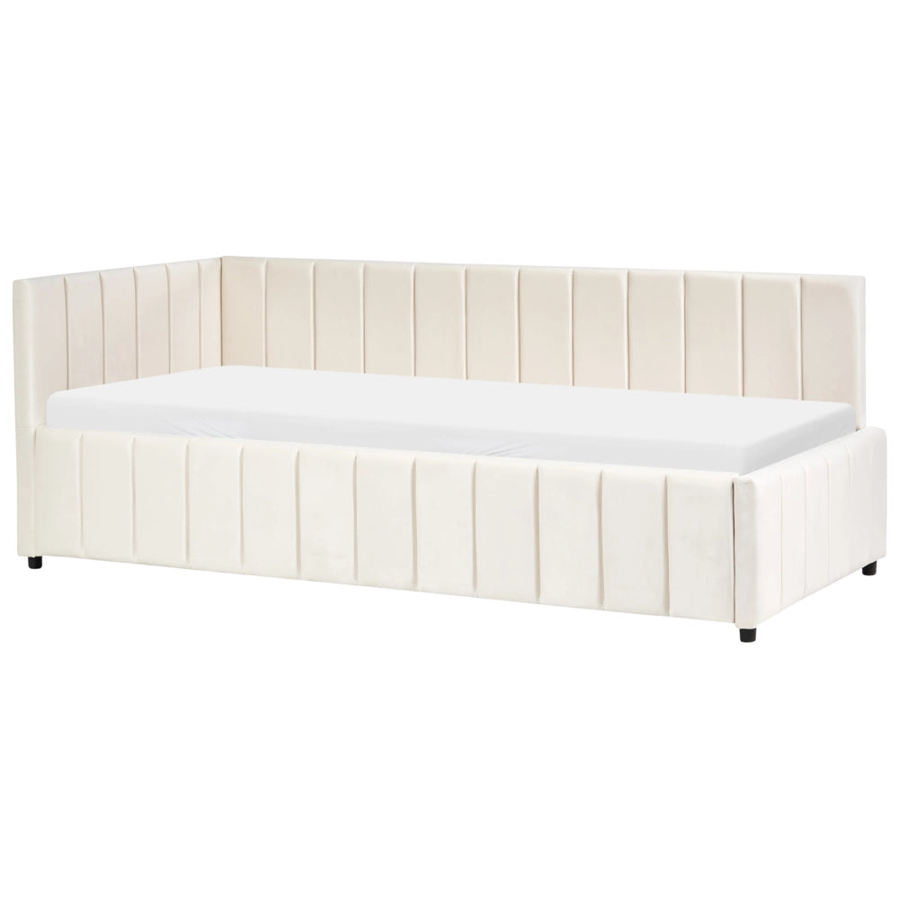 Letto 90 x 200 cm in velluto grigio-marrone rivestito e imbottito con elegante rete a doghe e gambe in legno