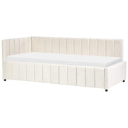 Letto 90 x 200 cm in velluto grigio-marrone rivestito e imbottito con elegante rete a doghe e gambe in legno