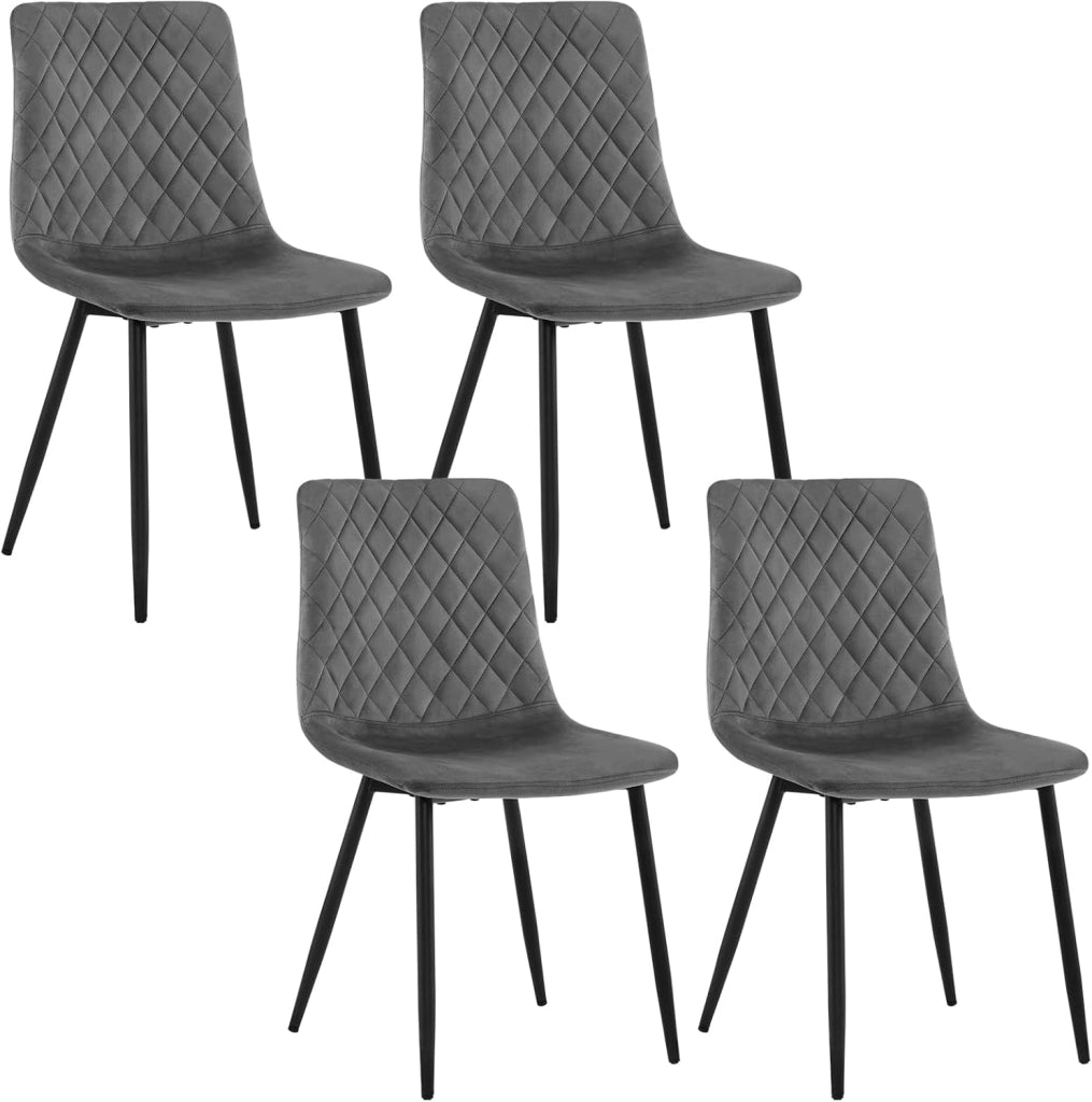 Sedie da Cucina Set da 4, Sedie Imbottite con Gambe in Metallo, Seduta in Velluto, per Camera da Letto, Sala da Pranzo,Grigio Scuro