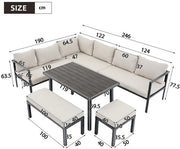 Set di Relax all'Aperto per 9 Persone - Bancone Angolare - Tavolo in Plastica - Tavolo in Legno