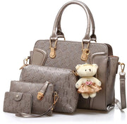 Set di Borse a Mano per Donna in Pelle PU, 4 pezzi, Set di Borse con Portafoglio e Spalla in Pelle PU per Donna (Champagne)