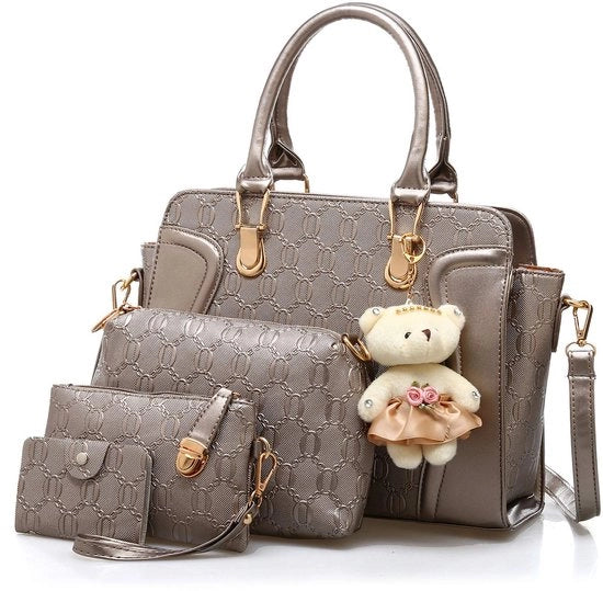 Set di Borse a Mano per Donna in Pelle PU, 4 pezzi, Set di Borse con Portafoglio e Spalla in Pelle PU per Donna (Champagne)