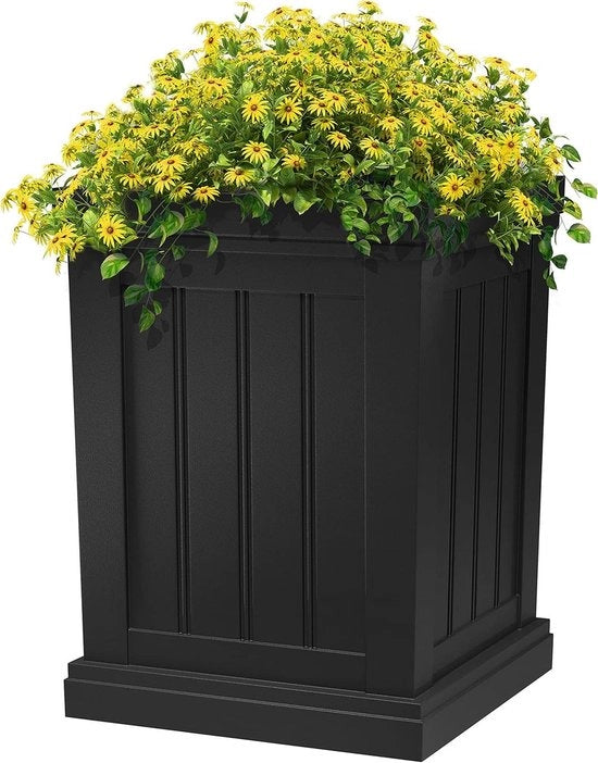 Vaso Quadrato da 50 cm Alto con 32 Fori di Drenaggio - Piantoni Indoor e Outdoor per Porta d'ingresso Patio (Nero)