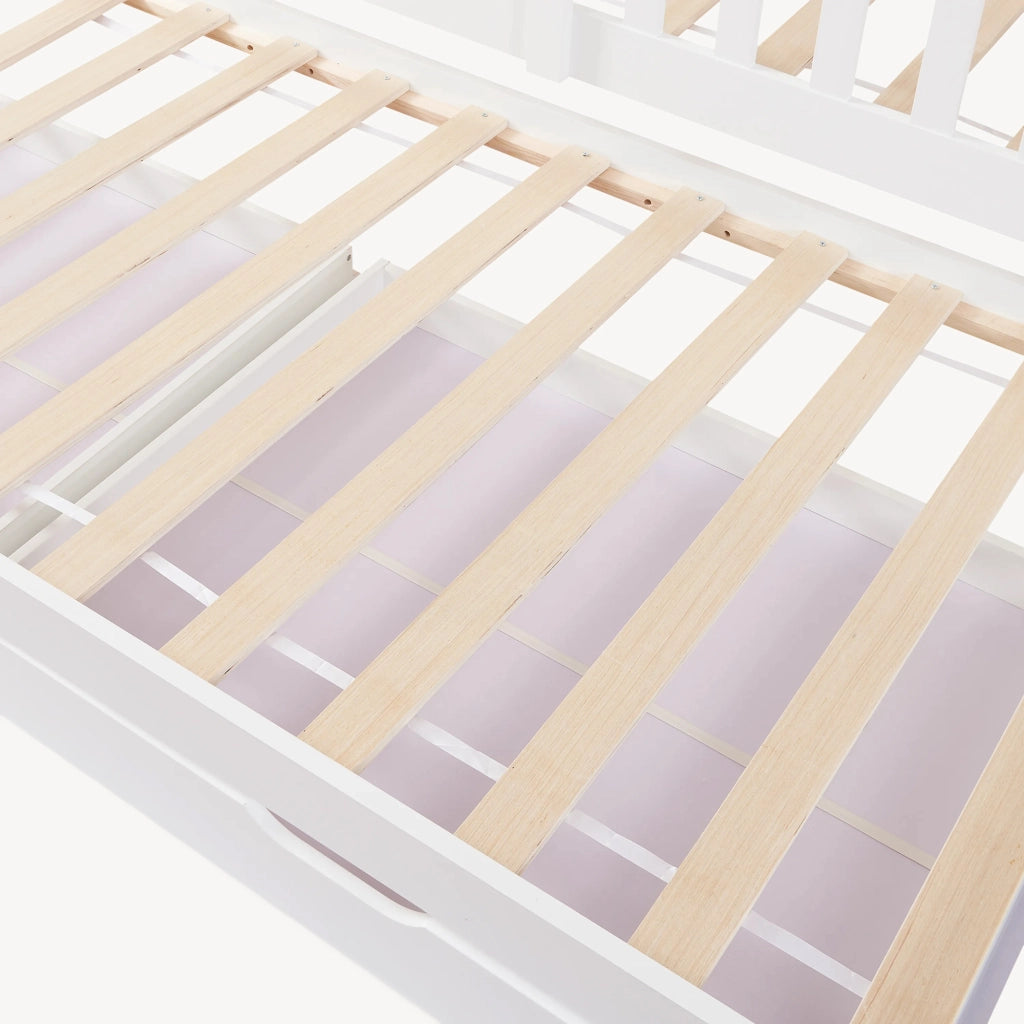 Letto a Casetta per Cameretta Aarghonmaa in Legno di Pino con Letto Estraibile e 2 Cassetti 90x200 cm - Bianco [en.casa]