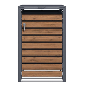 Copri bidone della spazzatura con coperchio ribaltabile per un contenitore 60-240l, acciaio antracite e effetto legno, copribidone da esterno