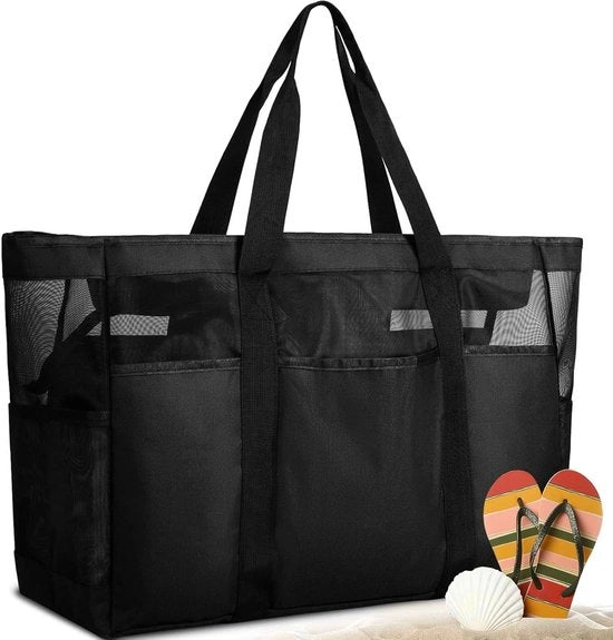 Borsa da Spiaggia per Donne XXL con Cinturino - Opaca per Spiaggia Piscina Palestra Viaggi Multifunzionale - Nero