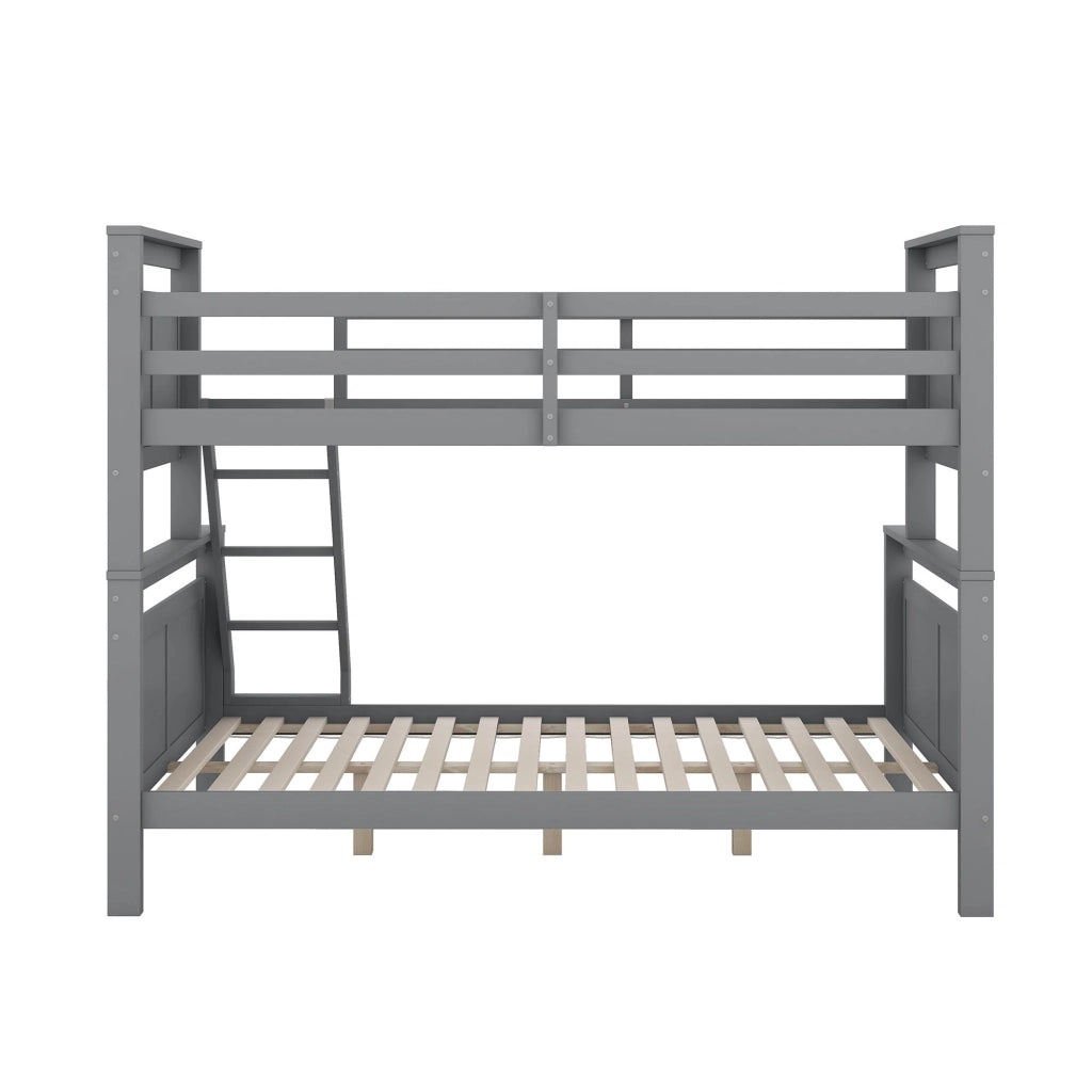 Letto a Castello 90x200 cm e 140x200 cm; 2 Posti - con Scala e Sponde - in Legno - Grigio