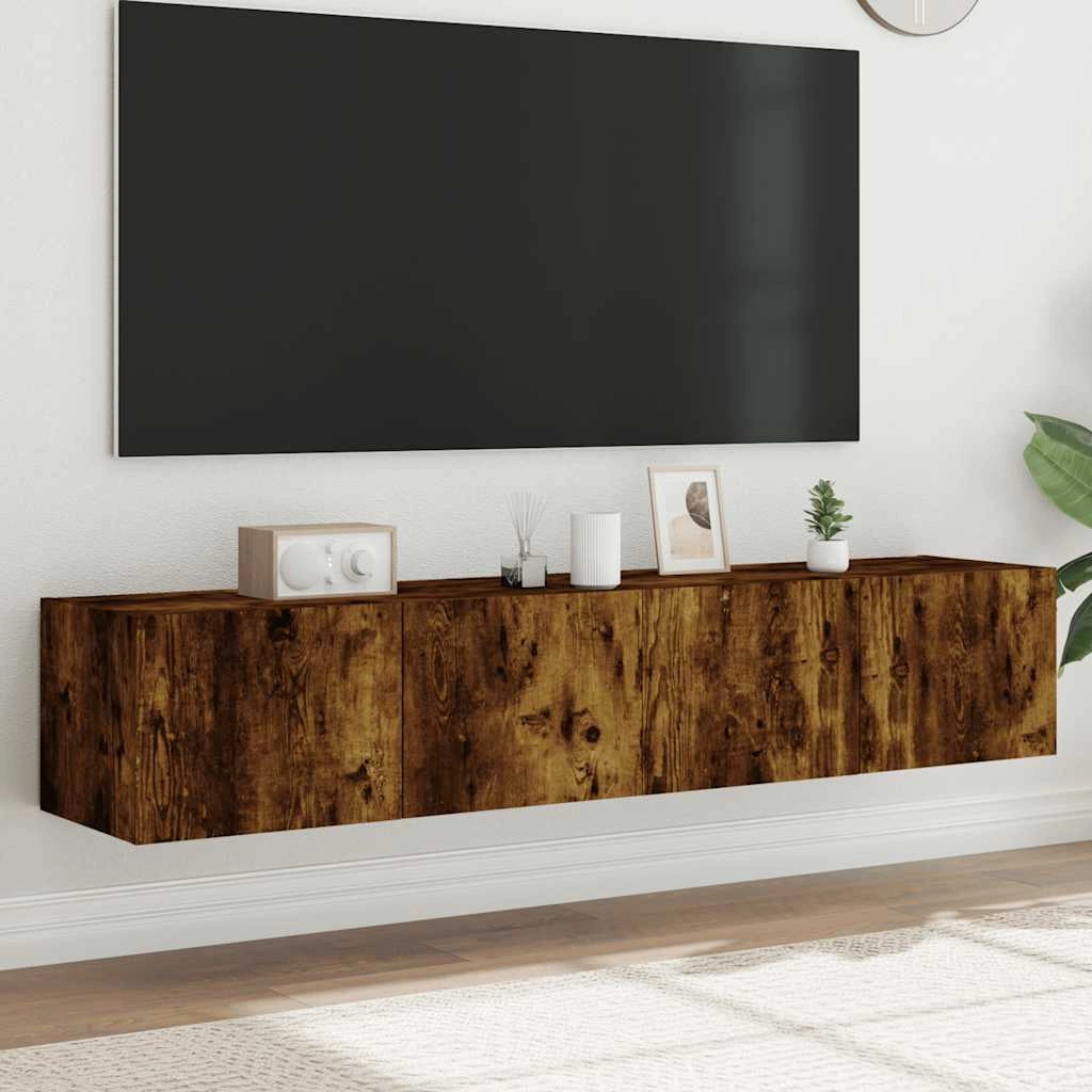 Mobili TV a Parete con Luci LED 2pz Rovere Fumo 80x35x31 cmcod mxl 134189