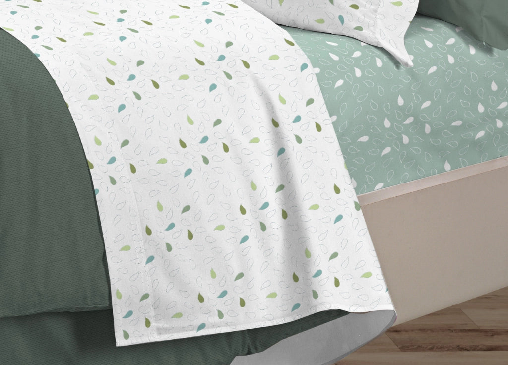 Completo Lenzuola Letto 100% Cotone Made Italy 3027 Disegno Goccia - Matrimoniale - Verde
