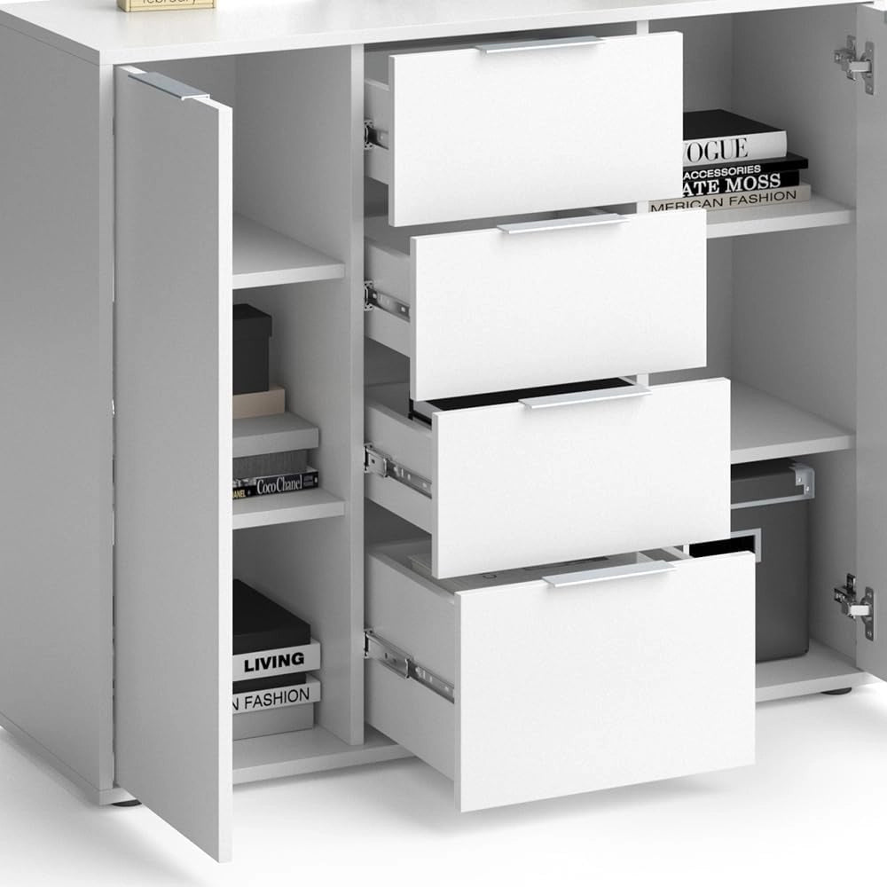 Cassettiera per camera da letto Leon, Bianco, 35 x 84 cm, adatto per riporre abiti e oggetti di uso quotidiano