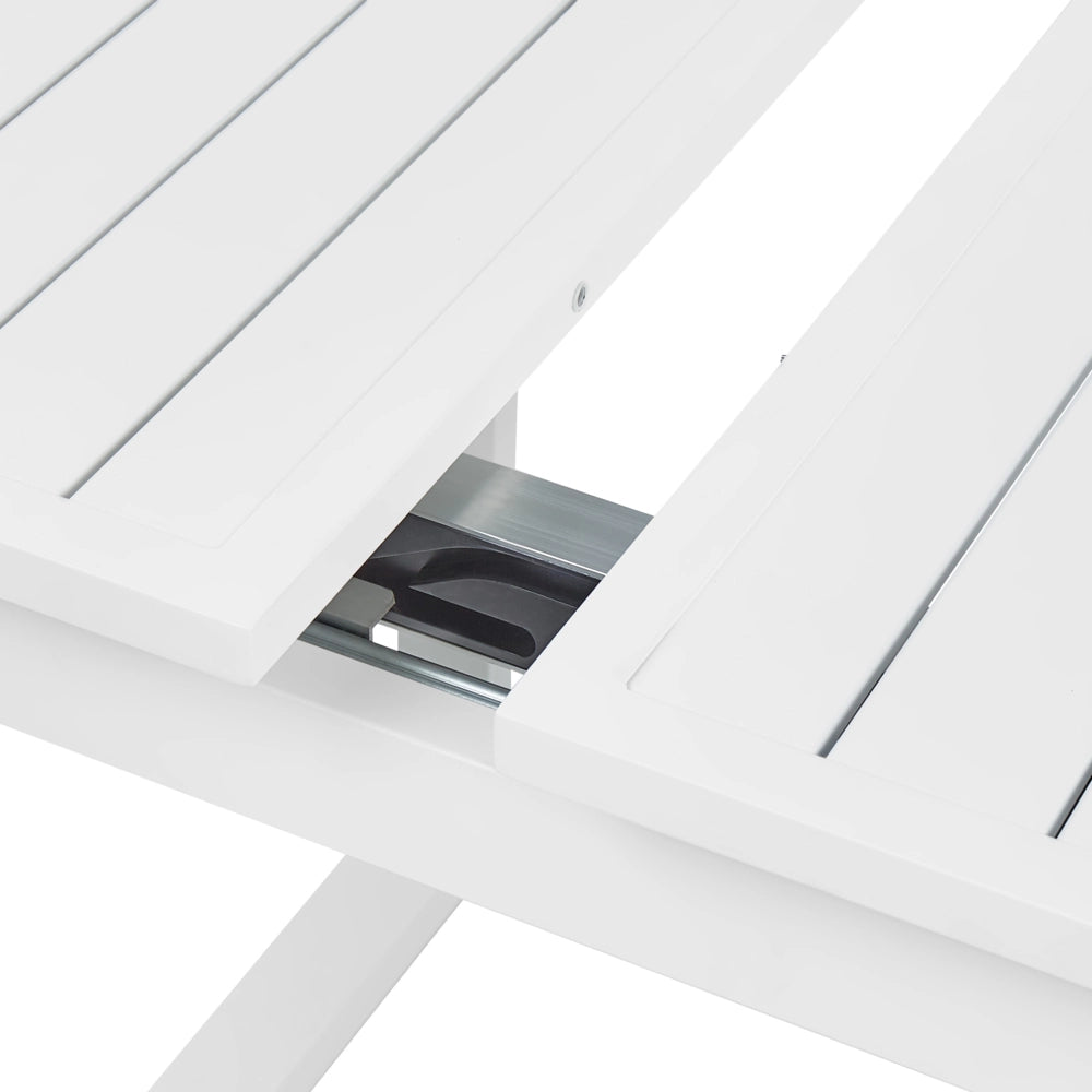 Set da pranzo da giardino a 6 posti Bianco e Grigio Alluminio Acciaio Inox Mobili da Esterno Moderni