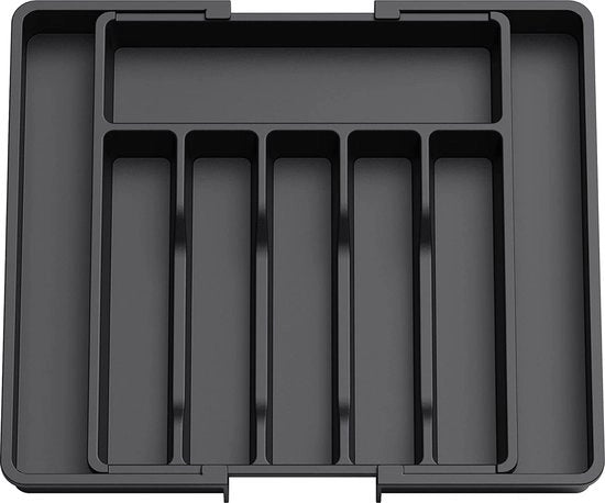 Contenitore di accessori, contenitore espandibile per utensili da tovaglia, cassetto di posizionamento di utensili regolabile, contenitore di plastica compattibile per cassetto per cucchiai, forchette, coltelli, grande, nero