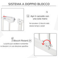 Cancelletto di Sicurezza per Animali Domestici 3 Estensioni Regolabile 74-148cm Chiusura Automatica Bianco