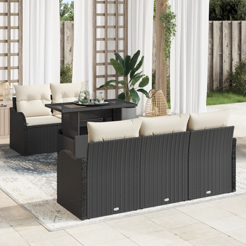 Set di Divani da Giardino da 6 Pezzi con Cuscini in Polyrattan Nero