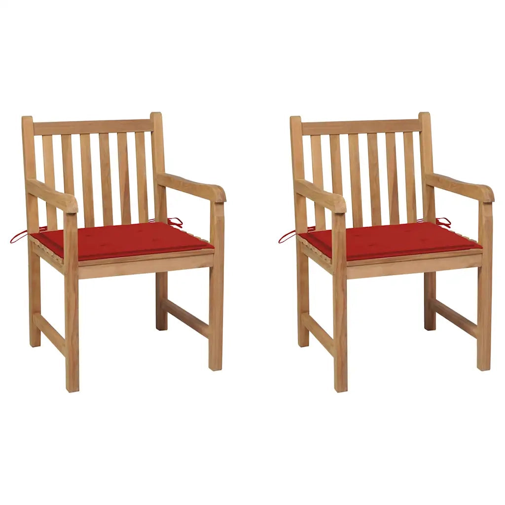 Sedie da Giardino 2 pz con Cuscini Rossi in Massello di Teak cod mxl 8060