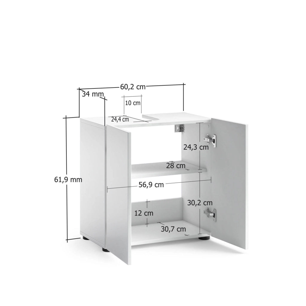 Mobile sottolavabo Vione, Mobiletto da bagno, Contenitore porta lavabo, Armadio per lavandino, Made in Italy, Bianco lucido, 60x34h62 cm