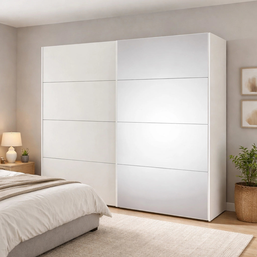Guardaroba 2 ante Tobie, Mobile camera da letto, Cabina armadio portabiti, Armadio appendiabiti, 243x61 h220 cm, Bianco lucido