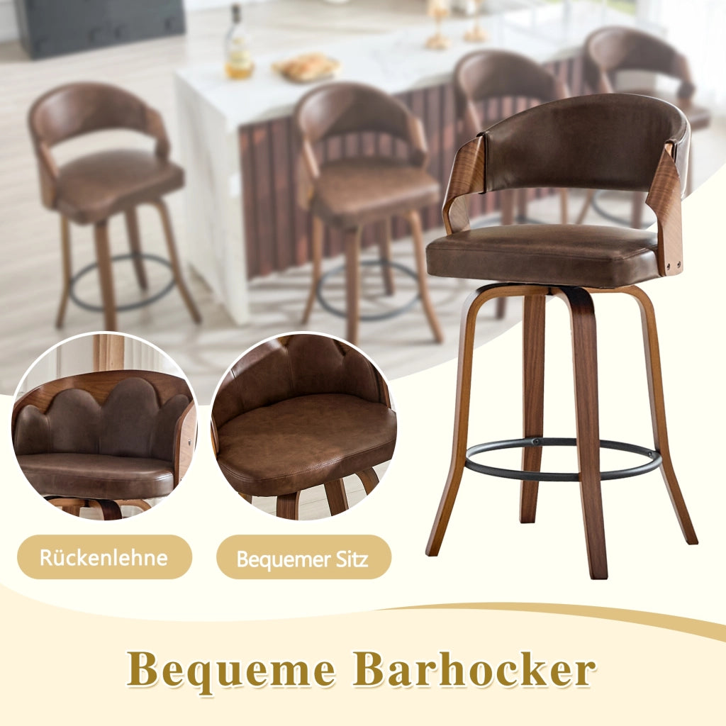 Sgabello da bar con schienale in legno e seduta in pu marrone, set da 2 per isola cucina, 95 cm