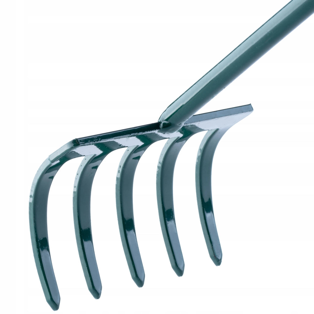 KADAX Piccolo rastrello in metallo per foglie, erba e giardino, 25 cm, 5 denti, manico