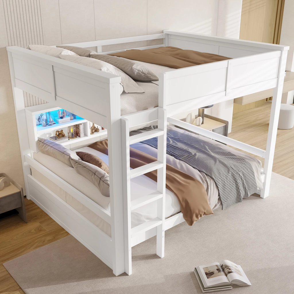 LETTO A CASTELLO 160x200 cm Bianco con 6 vani contenitori e luci LED