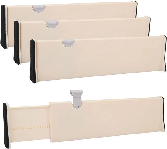 Divisore di prese 4 posti Sistema di ordinamento regolabile Prese in plastica – 37,5 x 10 cm Divisore di prese regolabile Sistema di separazione di prese per cucina, camera da letto, bagno, ufficio, armadio