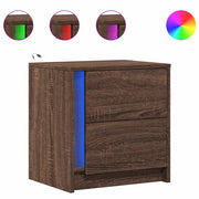 Set di 2 Comodini | Armadio da Notte | Mobiletto da notte con Luci LED Rovere Marrone in Legno Multistrato