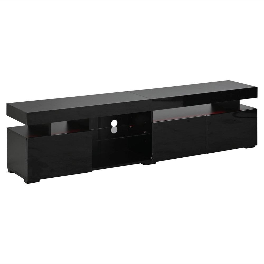 Mobile TV grande 180x35x45 cm - Zephmum- Lucido nero 3 ante vetro temperato