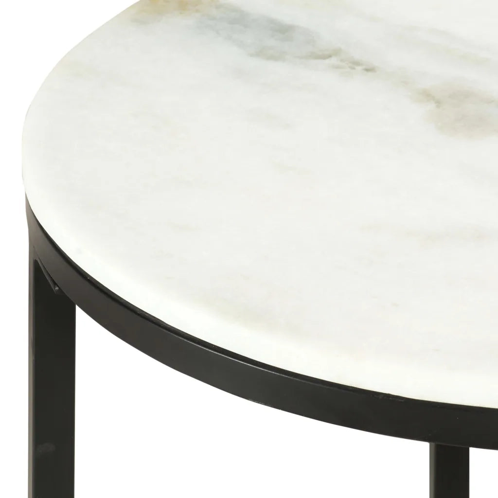 Tavolino da Salotto Bianco e Nero Ø50 cm in Vero Marmo Solido 286411